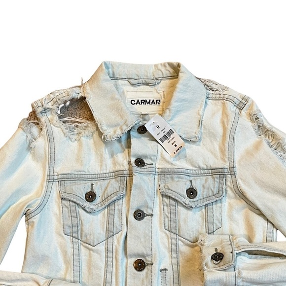 CARMAR destroyed cropped Jean Jacket, tagged M fits like XS - Picture 2 of 11